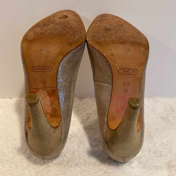 COACH Adina Crackled Leather Champagne Pump Heel Size 6.5 - Picture 7 of 13